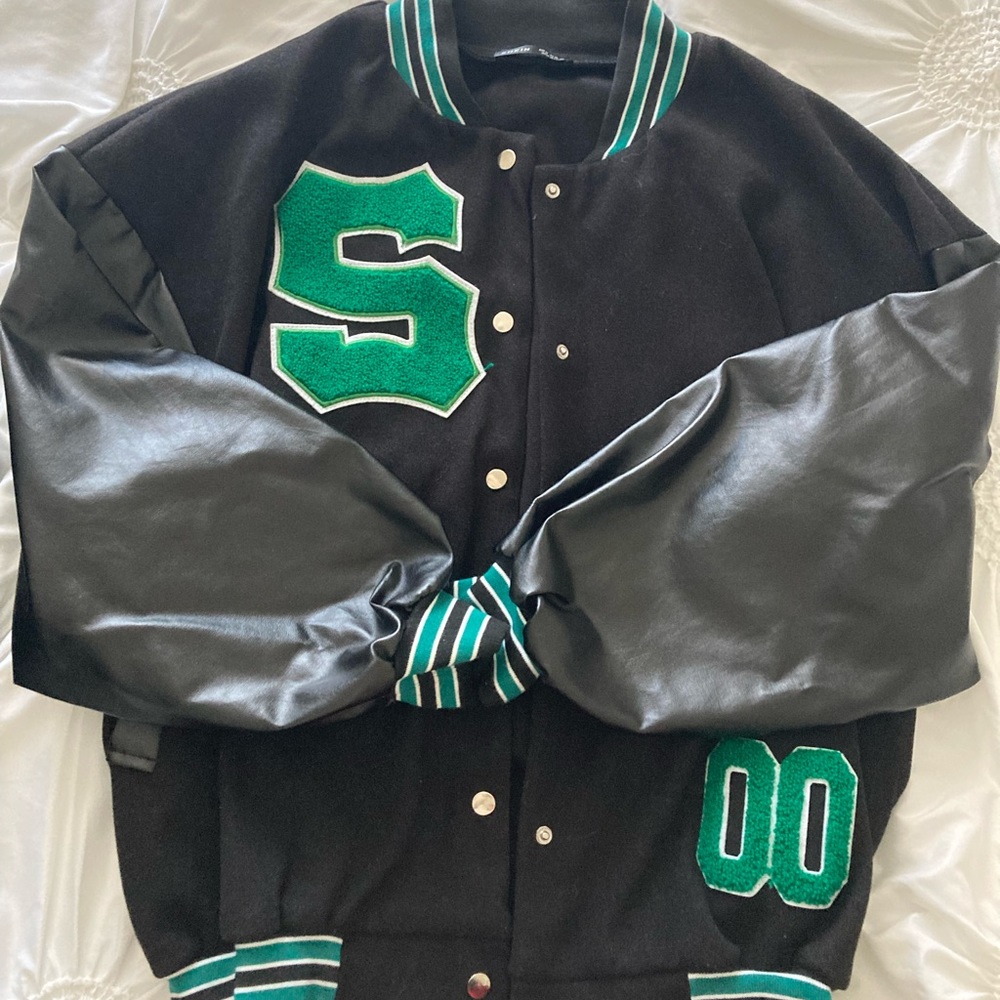 Shein Letterman Jacket, Size M, Like New, Leather Sleeves